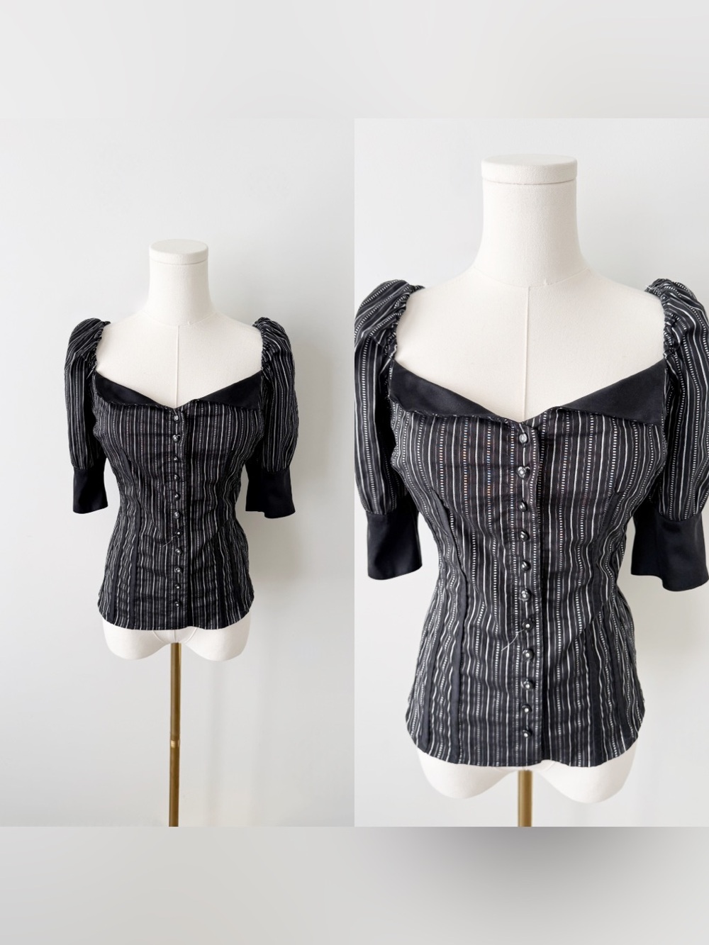 Bebe gothic black pinstripe blouse